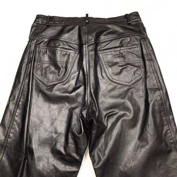 Vtg 80s DEERSKIN Trading Black Leather Jean Pants Men 28X30 Lined Rock Star - Picture 7 of 16